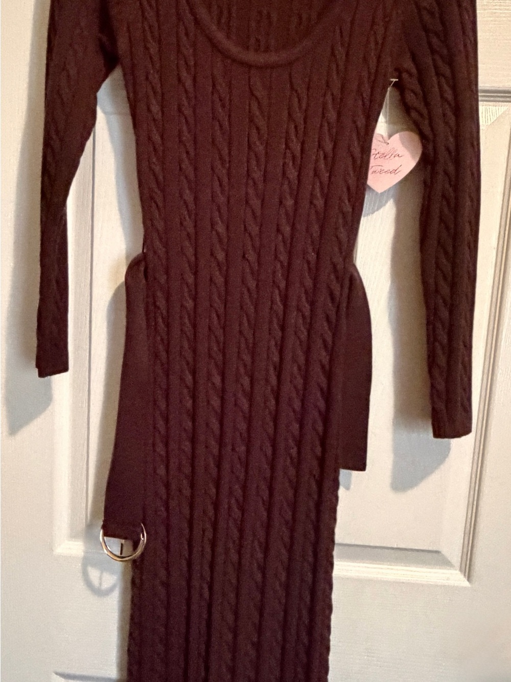 Stella Tweed Chocolate Brown Cable Knit Long Sleeve Dress